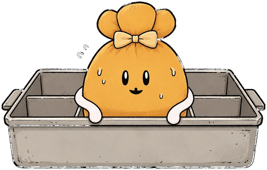 おでんケースの中から顔を出しているモチキンのイラスト
